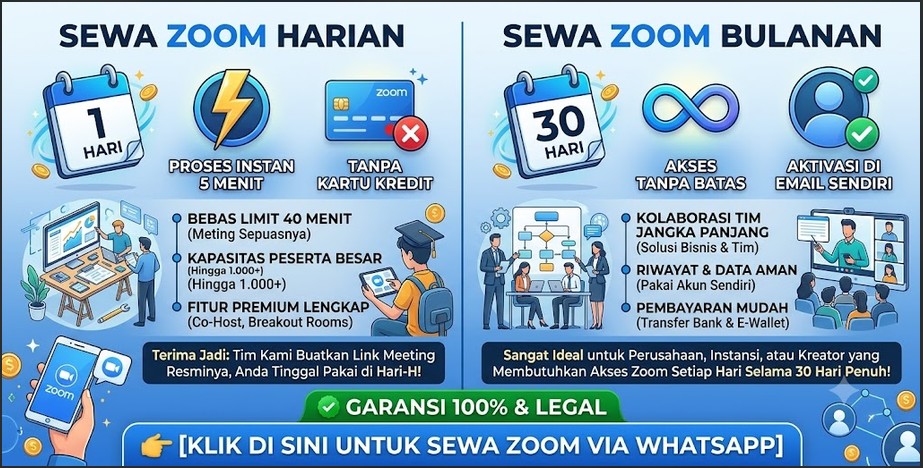 Panduan Sewa Zoom Harian & Bulanan Murah: Proses Instan 5 Menit Tanpa Kartu Kredit!
